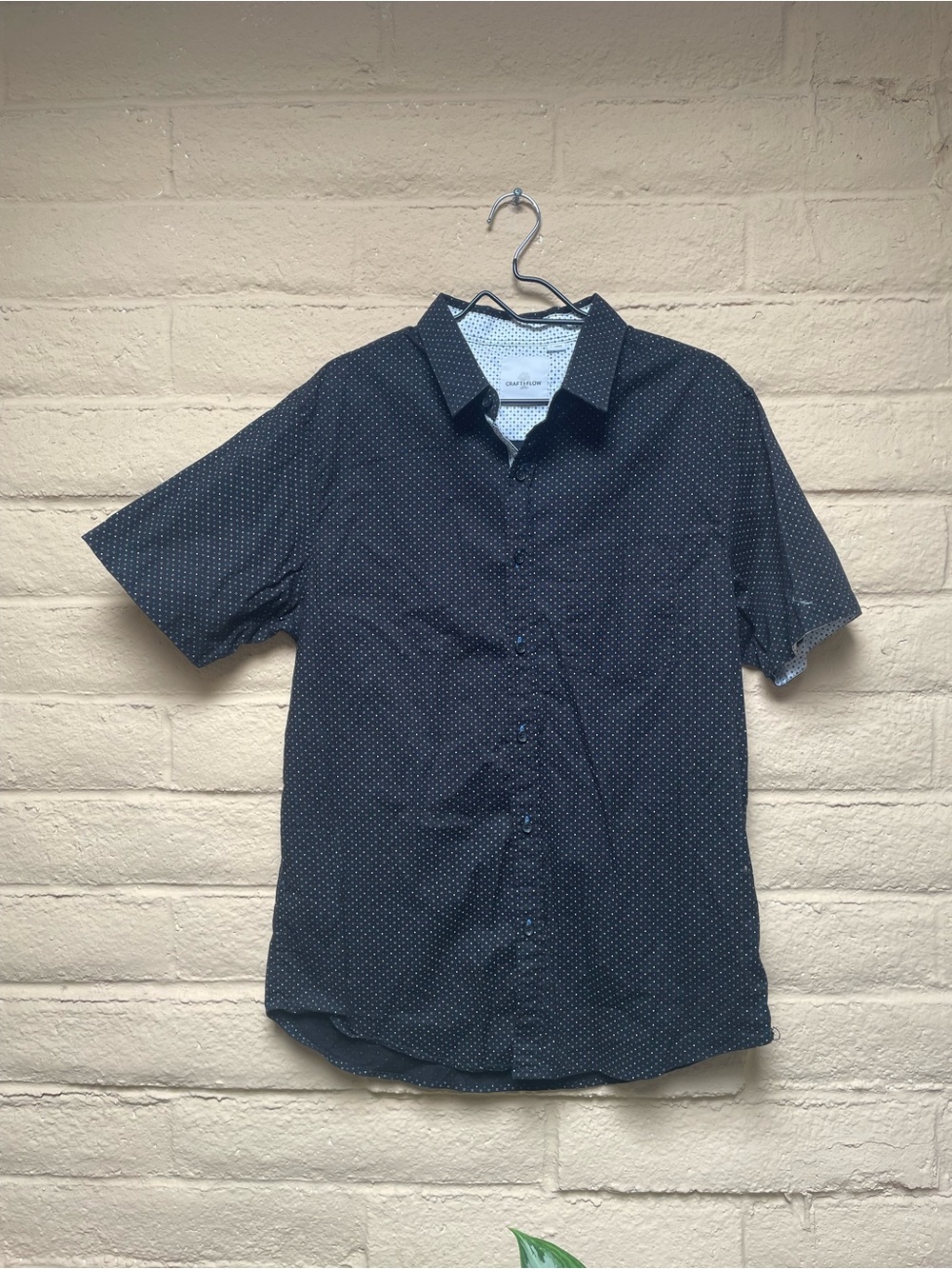 Casual Navy Mini Dot Short-Sleeve Button-Down Shirt
